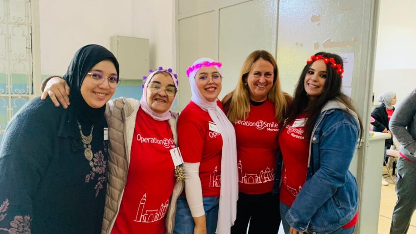 Five female volunteers pictured during a surgical program in Morocco.